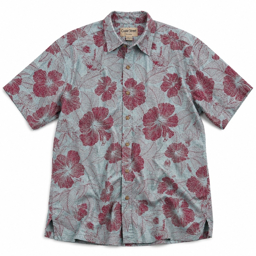 Cooke Street Honolulu Hawaiian Shirt Mens M Blue Hibiscus Floral Aloha Cotton
